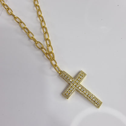 Colar Cruz Diamante Dourado